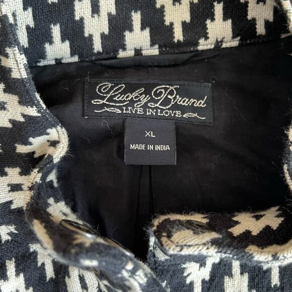 Lucky Brand Jacket Coat Women's Xl Black White Geometric Long Cotton Zip Snaps - Picture 9 of 11